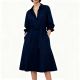 Navy Blue Shirt Midi Dress with Self-Tie Belt