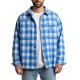 Blue & White Plaid Oversized Long-Sleeve Button-Down Shirt with Leaf Embroidery
