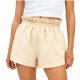Beige High-Waisted Shorts with Ruffled Elastic Waist