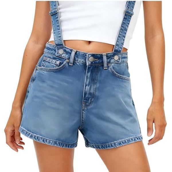 Light Blue Denim Suspender Shorts with Adjustable Straps